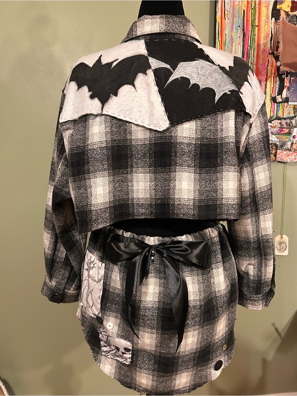 Black and White Plaid Jacket and Skirt Two Piece